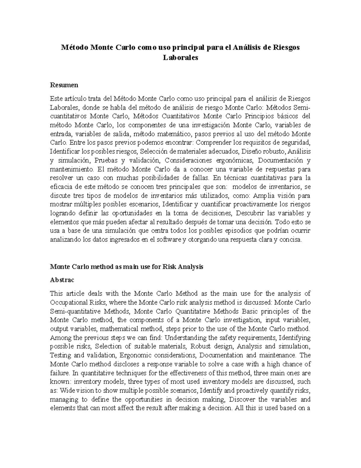Monte Carlo - Entre los pasos previos podemos encontrar: Comprender los ...