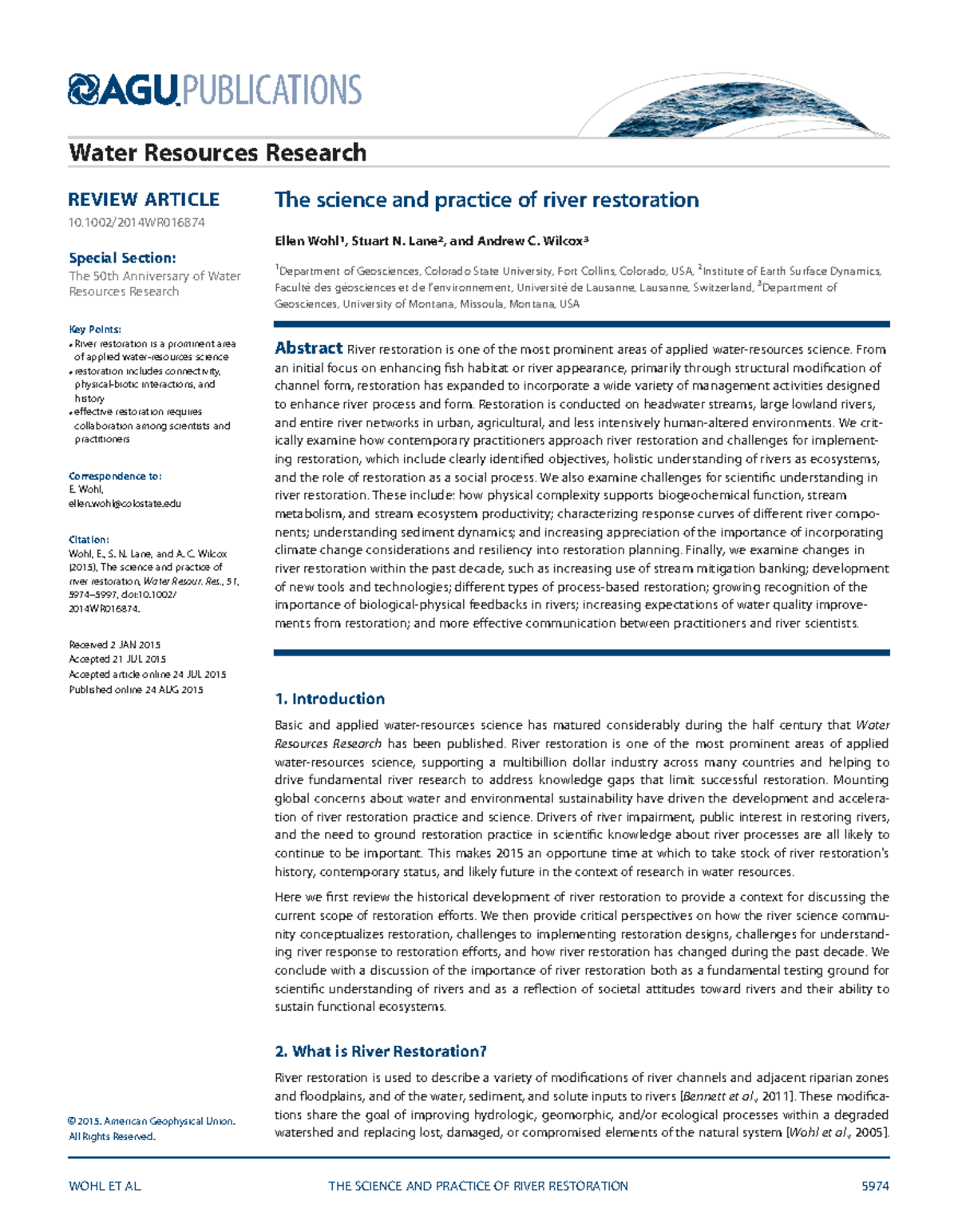 Water Resources Research - 2015 - Wohl - REVIEW ARTICLE 10/2014WR The ...