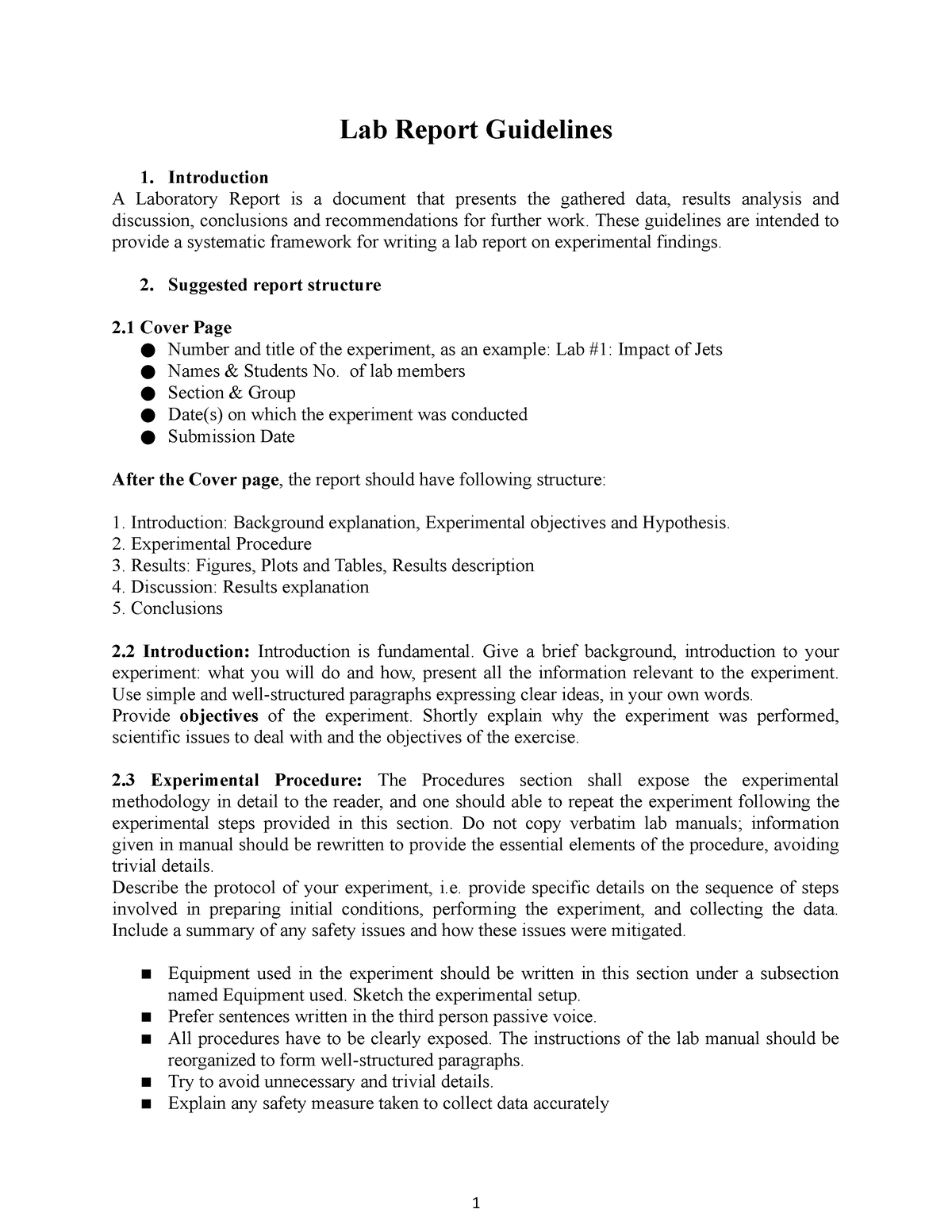 Lab Report Guidelines - Introduction A Laboratory Report Is A Document ...