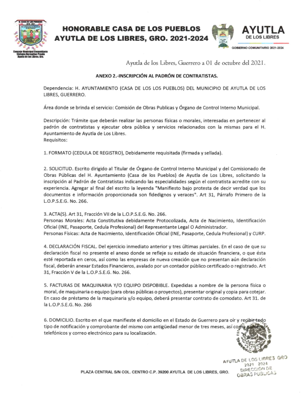 REQ. INSC. AL Padron DE Contratistas