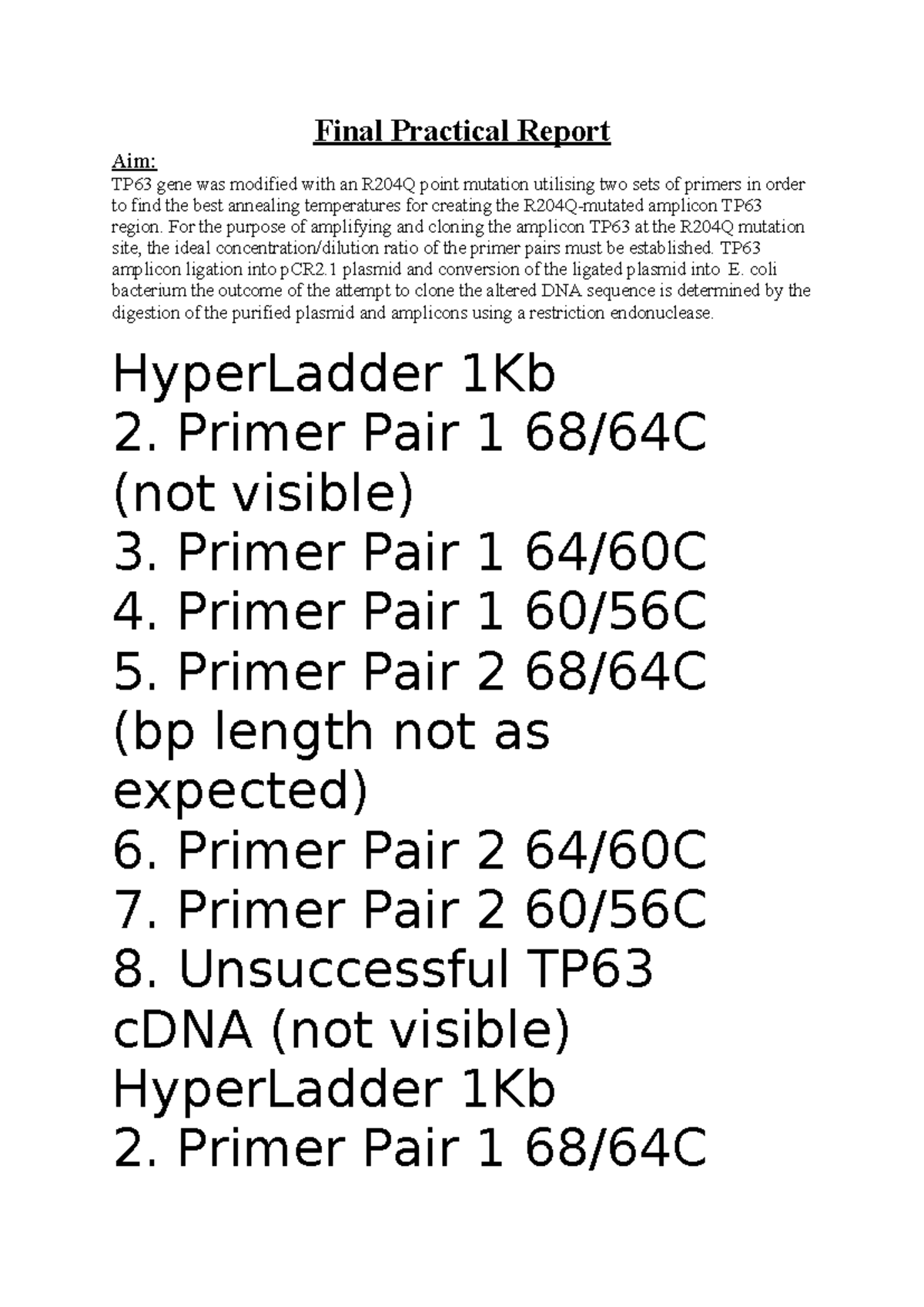 Final Practical Report-MBC - Final Practical Report ####### Aim: TP63 ...