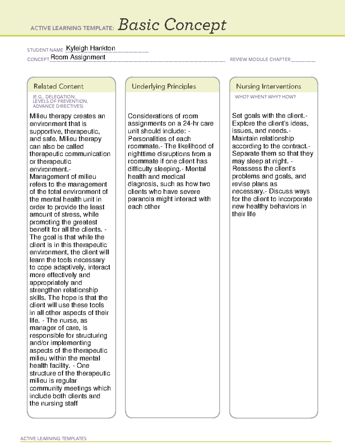 Room Assignment - ATI - NU 331 - ACTIVE LEARNING TEMPLATES Basic ...