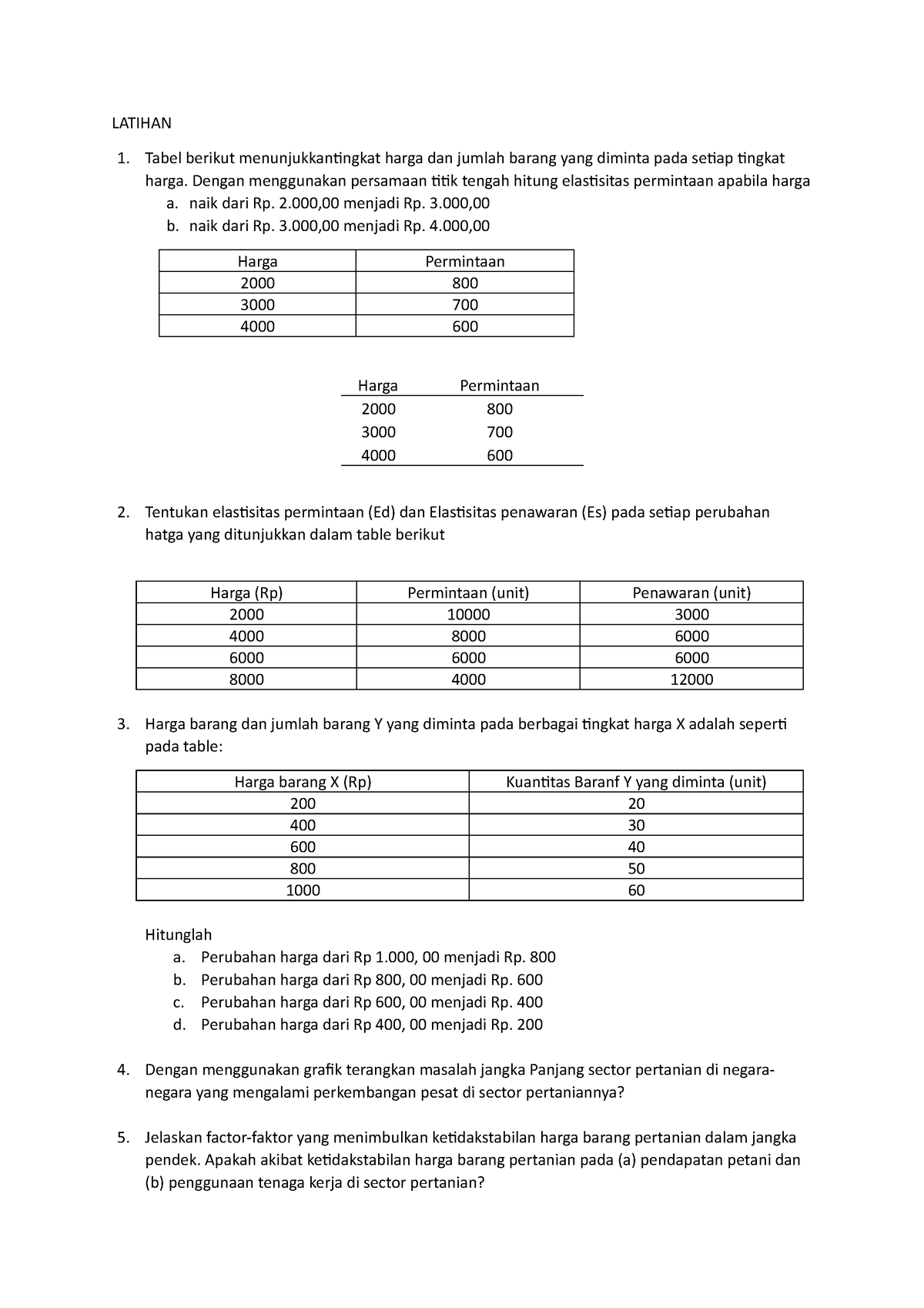 Tugas 1 Pengantar Ekonomi - Copy - LATIHAN Tabel Berikut ...