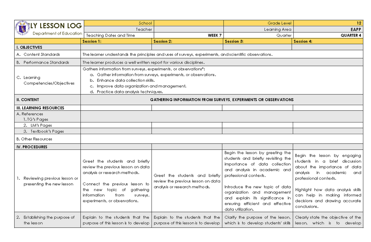 EAPP Quarter 4 WEEK7 - eapp - DAILY LESSON LOG Department of Education ...