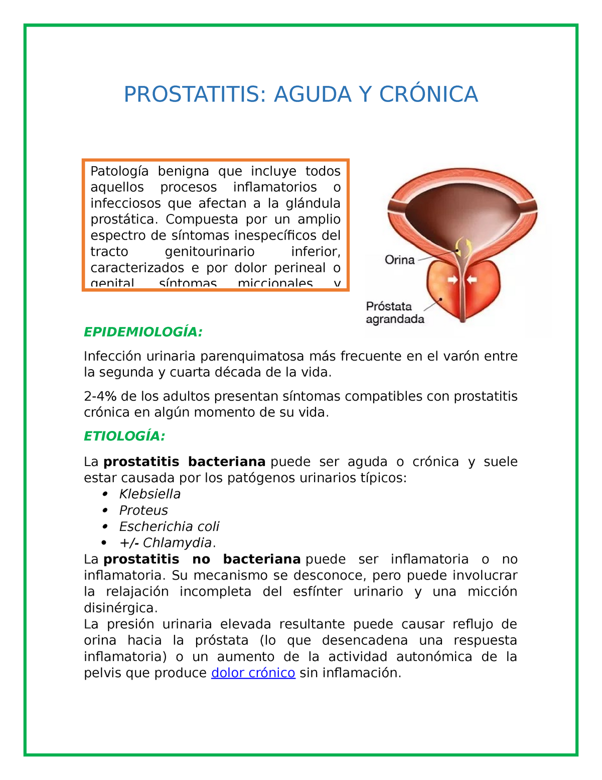 prostatitis epidemiologia