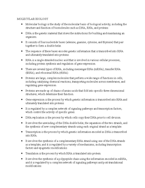 Molecular Biology Notes 2 - MOLECULAR BIOLOGY DNA Sequencing Is The ...