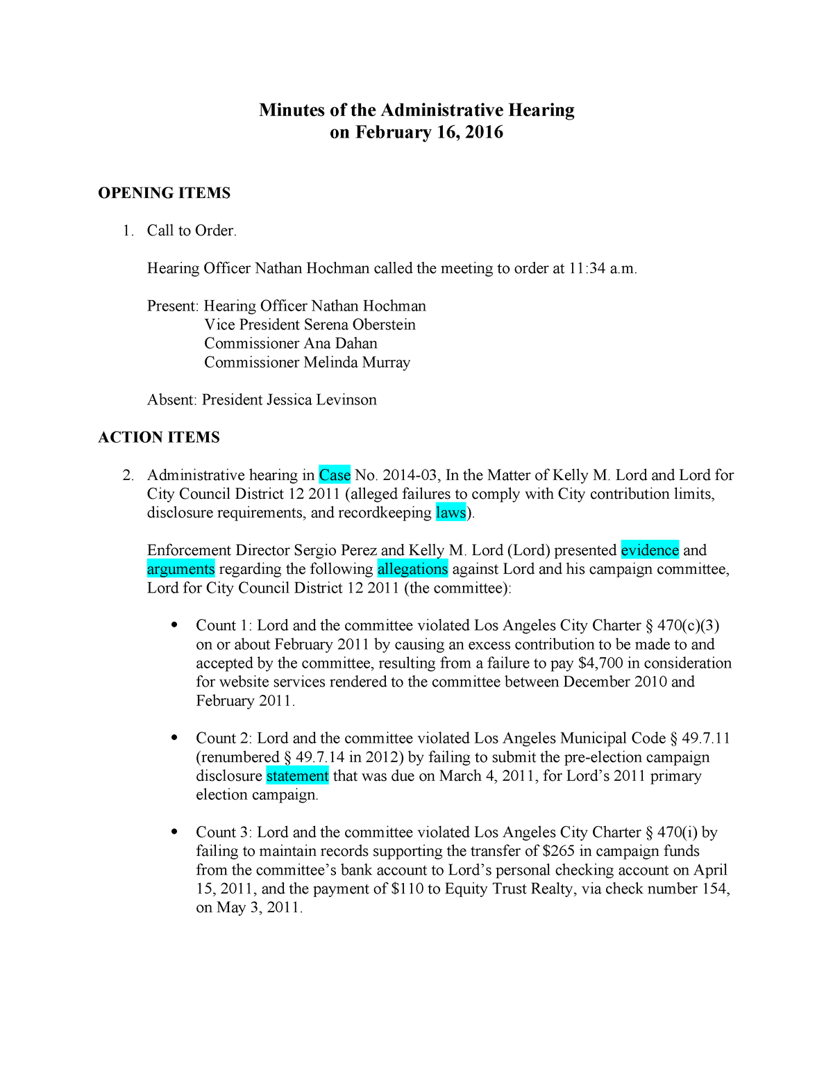 Minutes of the Hearing - Minutes of the Administrative Hearing on ...