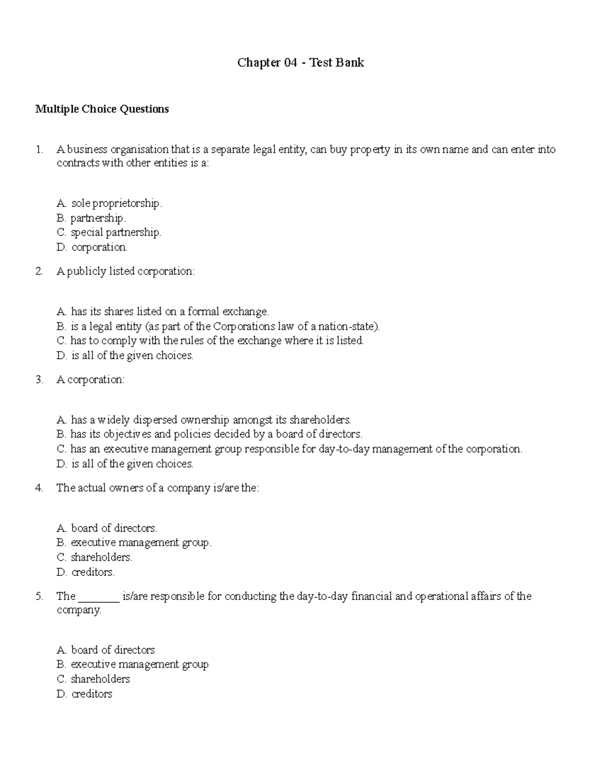 Ch 4 - Chapter 4 description - Chapter 04 Test Bank Multiple Choice ...