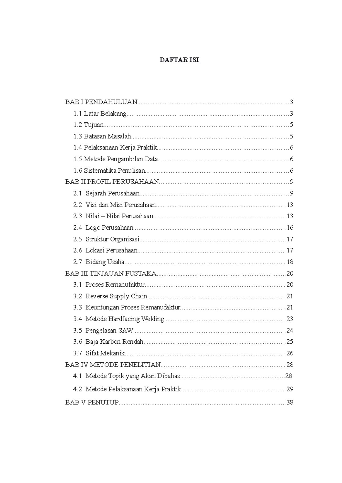 Laporan Kerja Praktik - DAFTAR ISI BAB I - Studocu