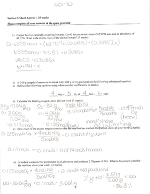 CHEM1010 Lecture 6 Solutions to Practice Problems W23 - CHEM1010U - Studocu