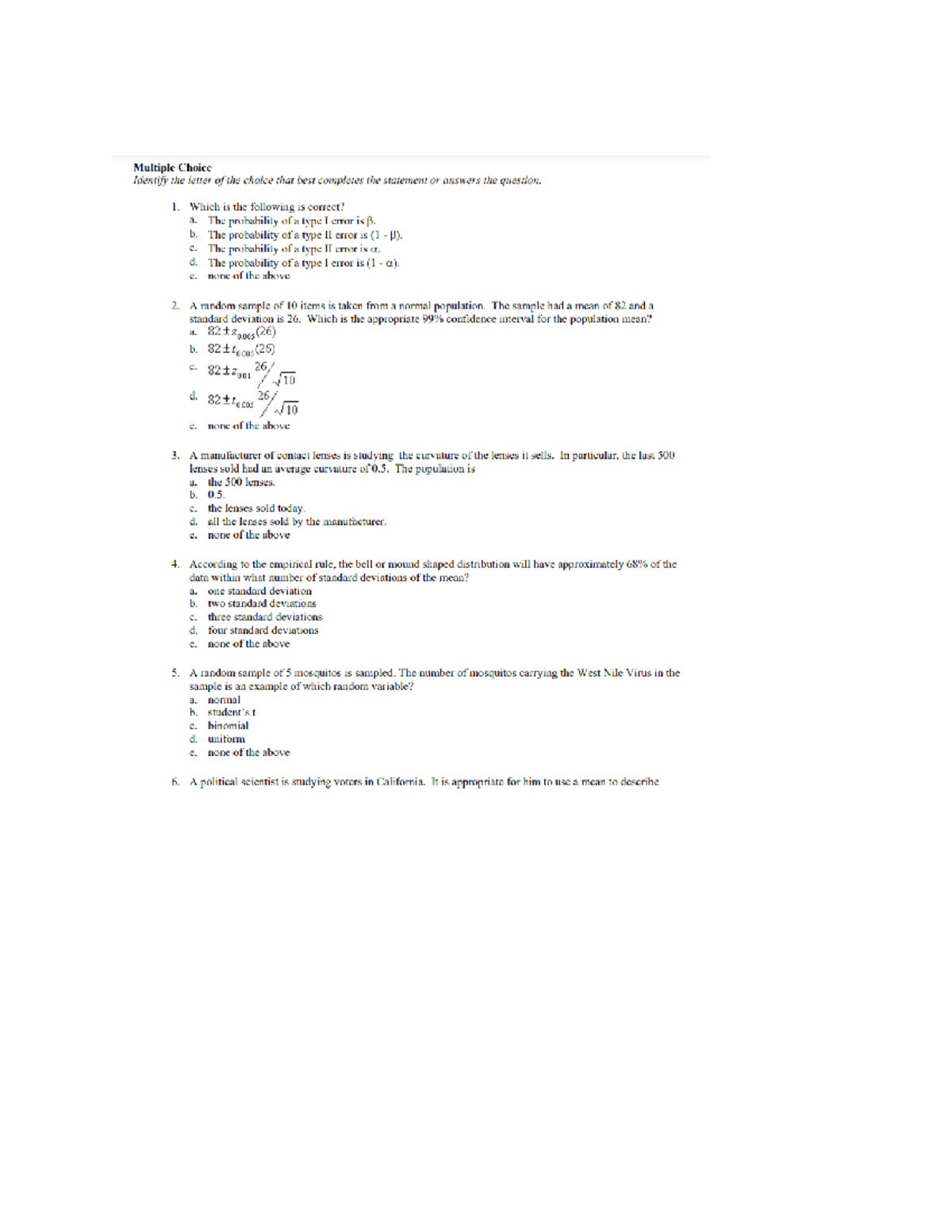 Test 5 - Practice stats questions - MATH 2300 - Studocu