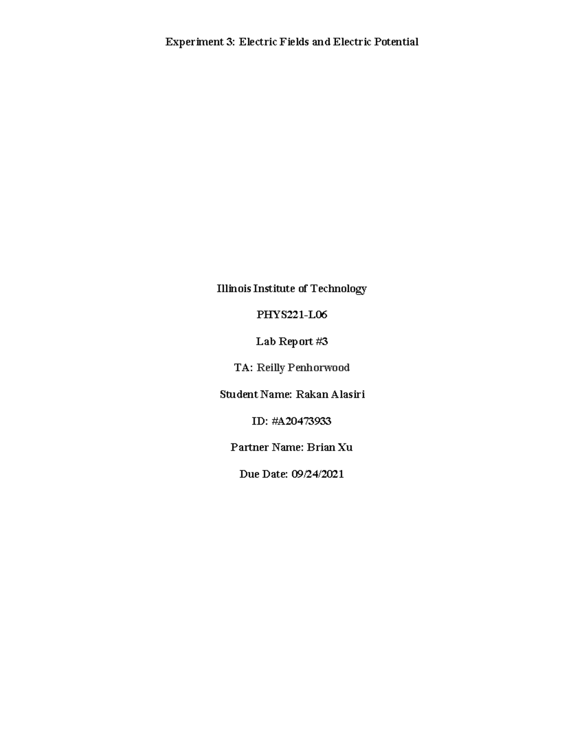 Lab3 PHYS221 - Fall 2021 - Illinois Institute of Technology PHYS221-L ...