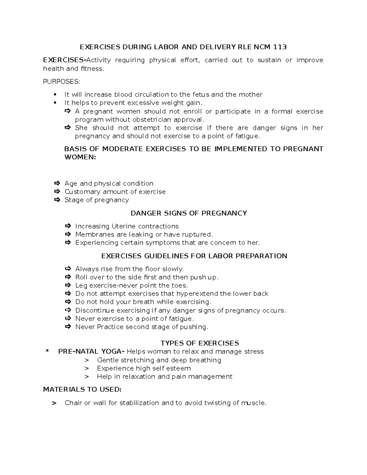 Exercises During Labor AND Delivery RLE NCM 113 EXERCISES DURING
