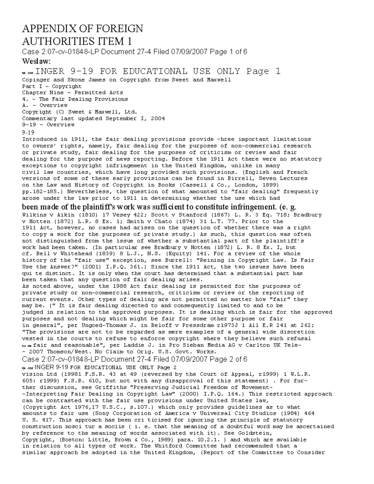 FAIR Dealing Appendix OF Foreign Authorities - APPENDIX OF FOREIGN ...