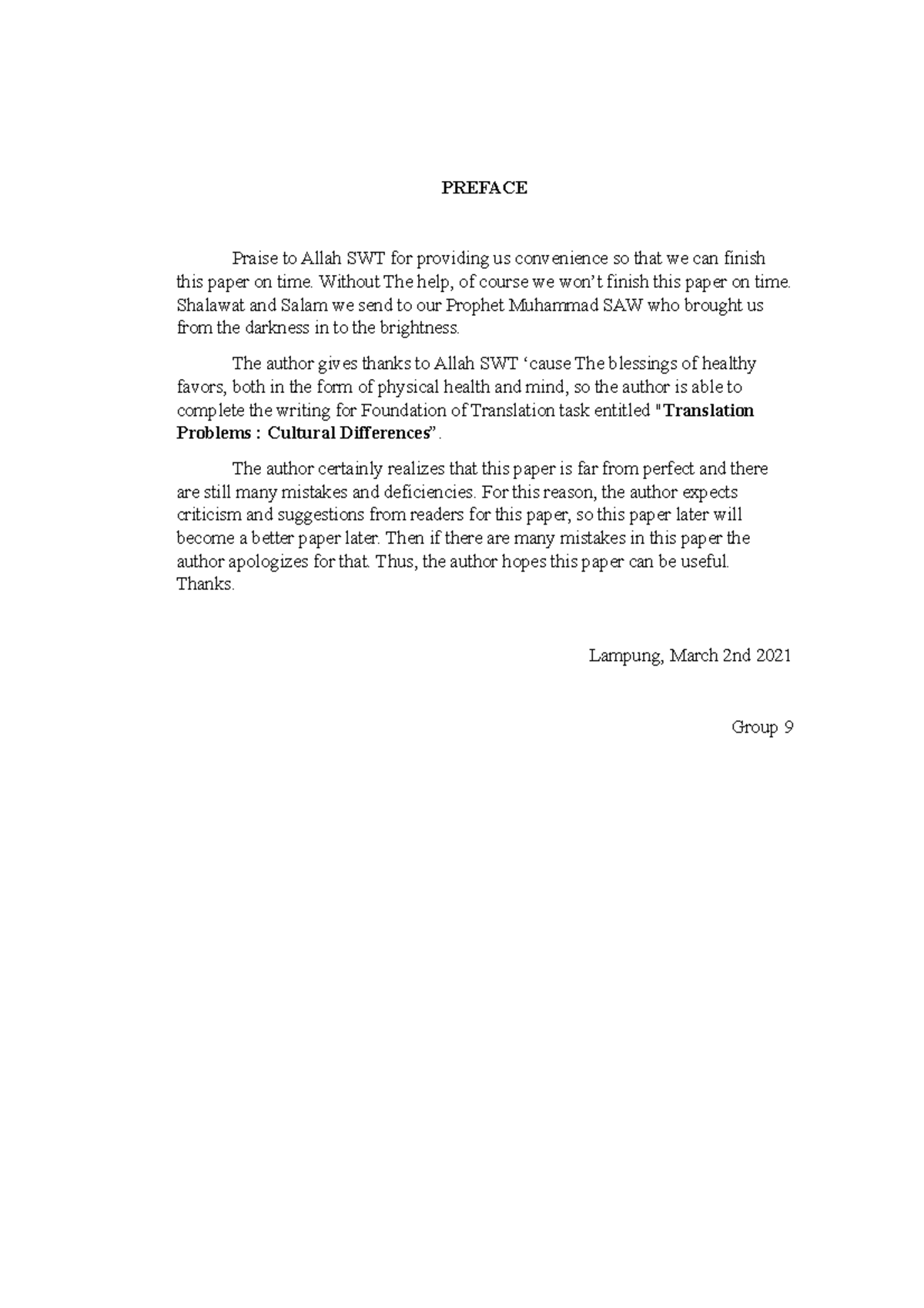 Meant Translation - PREFACE Praise to Allah SWT for providing us ...