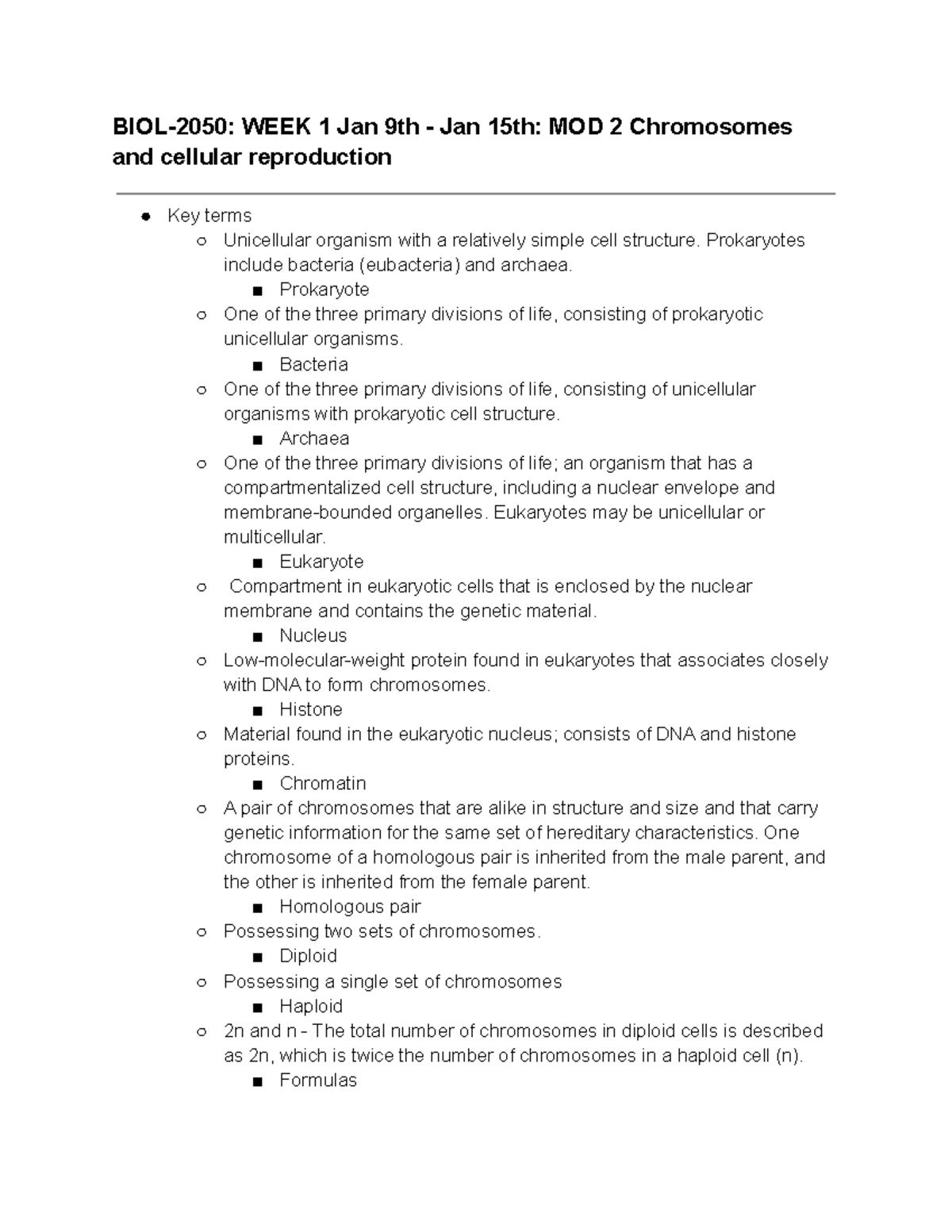 BIOL-2050 WEEK 1 MOD 2 - Lecture 2 - BIOL-2050: WEEK 1 Jan 9th - Jan ...