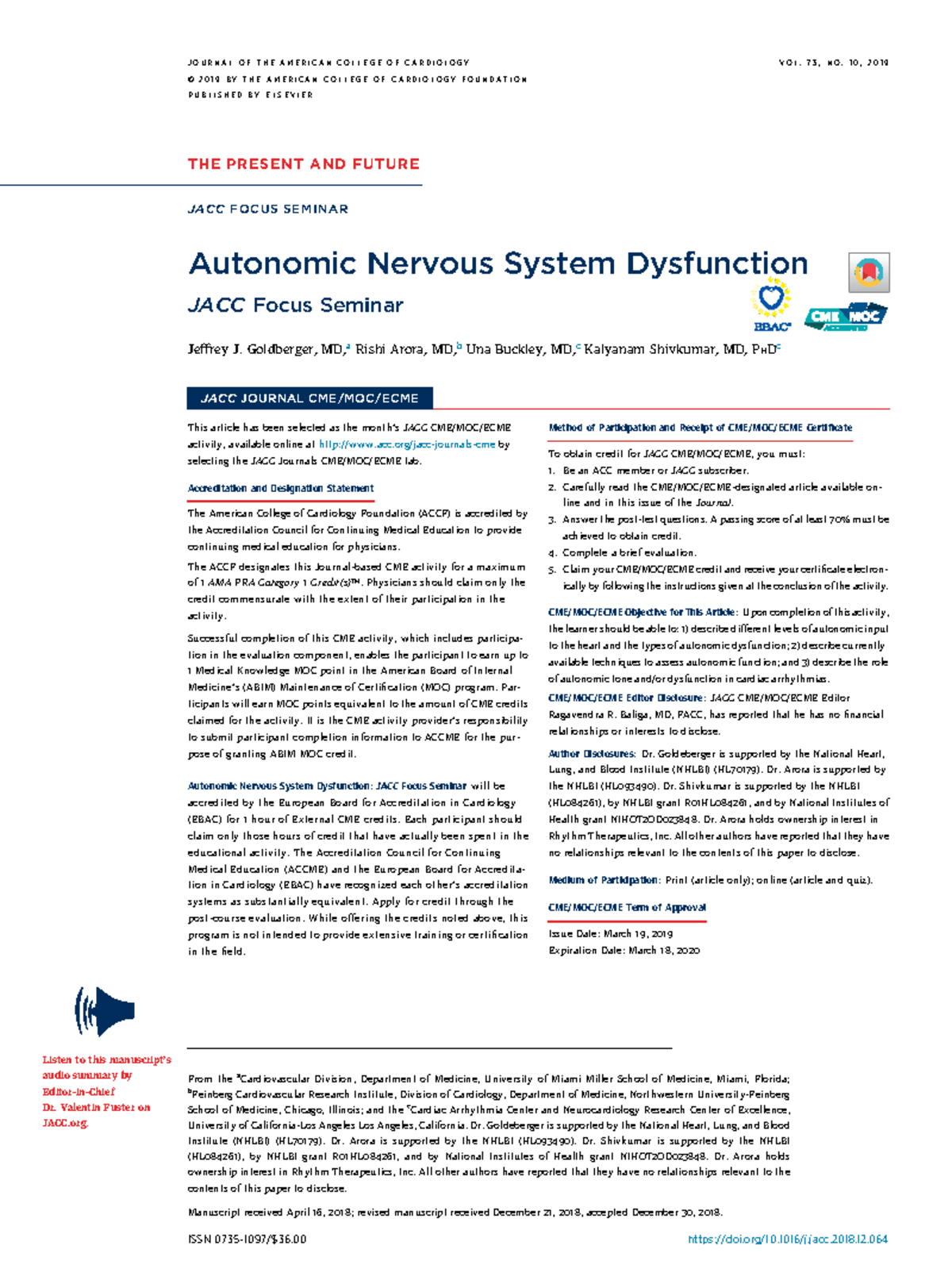 Autonomic nervous system dysfunction THE PRESENT AND FUTURE