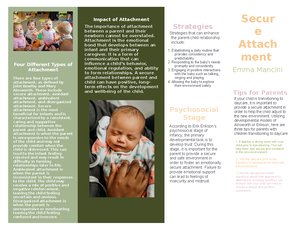 WEEK 2 Secure Attachment Handout - ` Impact of Attachment Research ...