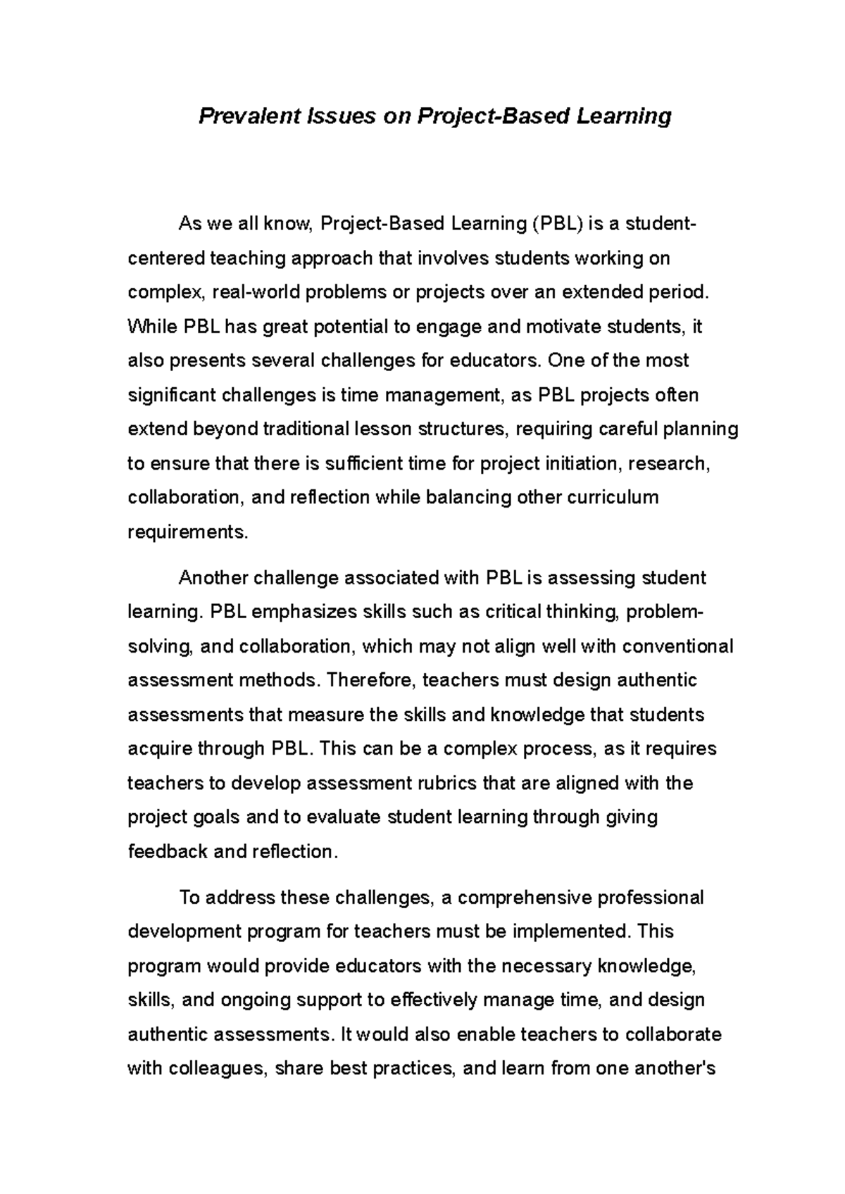 Payot Prevalent-Issues-on-PBL - Prevalent Issues on Project-Based ...