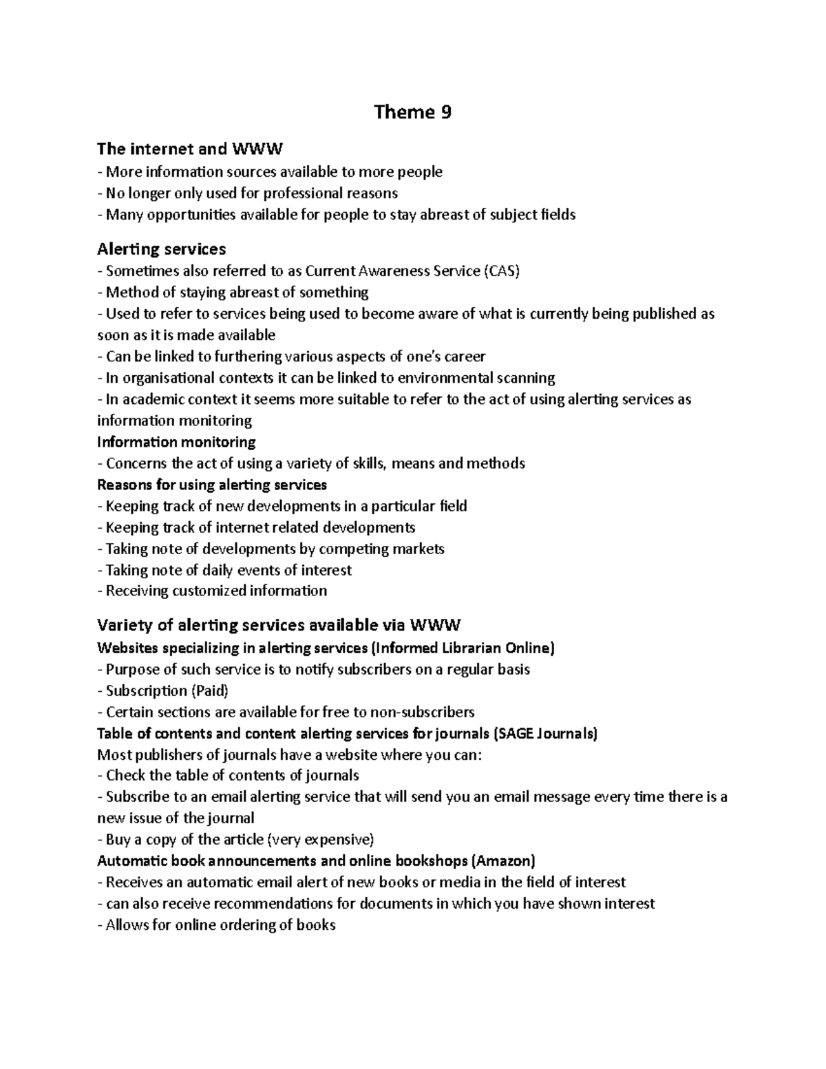 Theme 9 - Summary Information seeking and retrieval - Theme internet ...