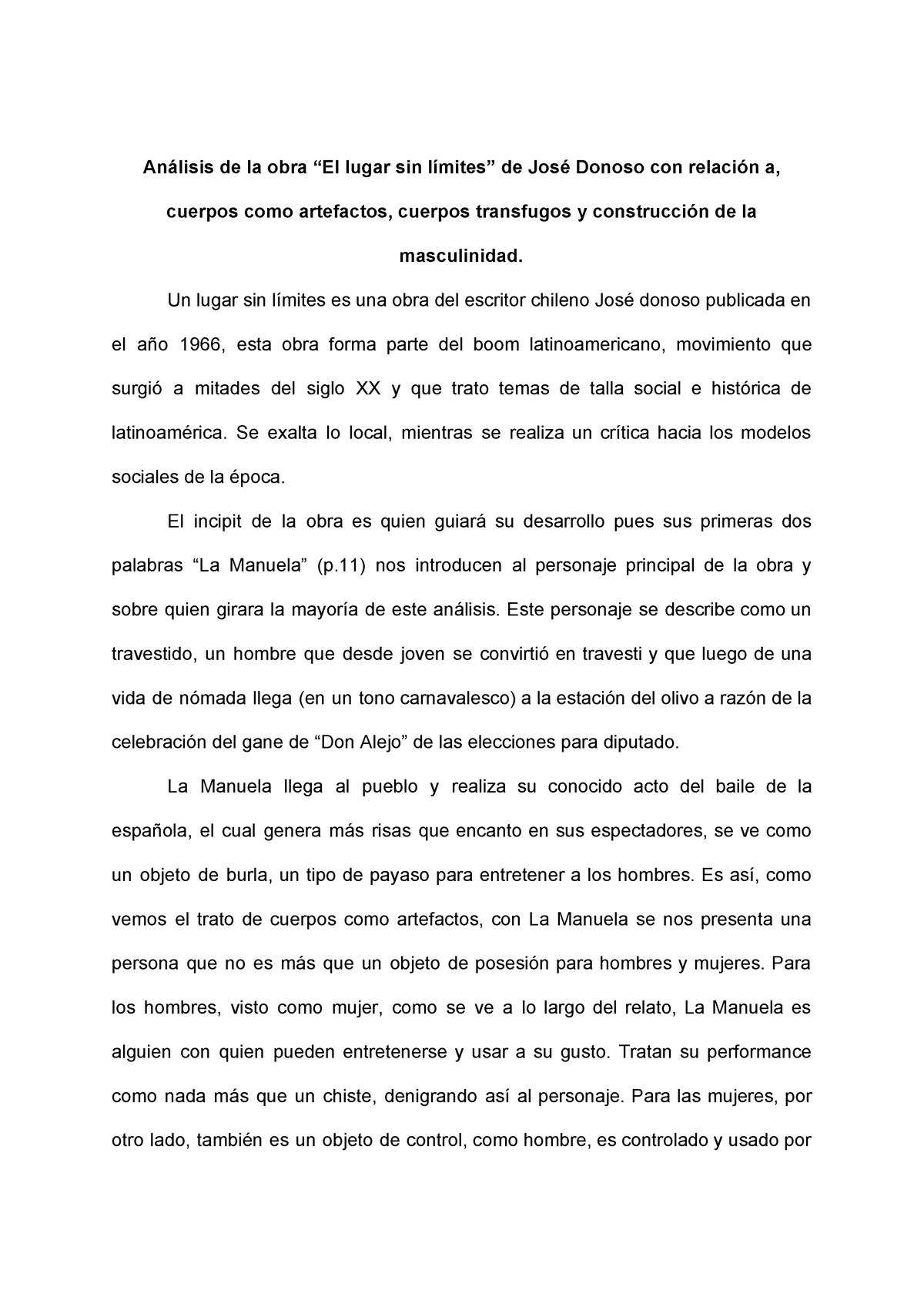 Análisis de “El lugar sin límites” Un lugar sin límites es una obra