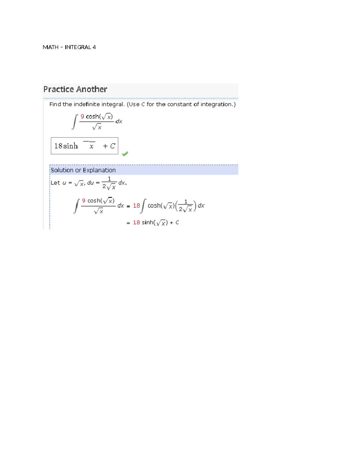 MATH – Integral 4 - MATH - Calculus I - MATH INTEGRAL 4 Practice ...