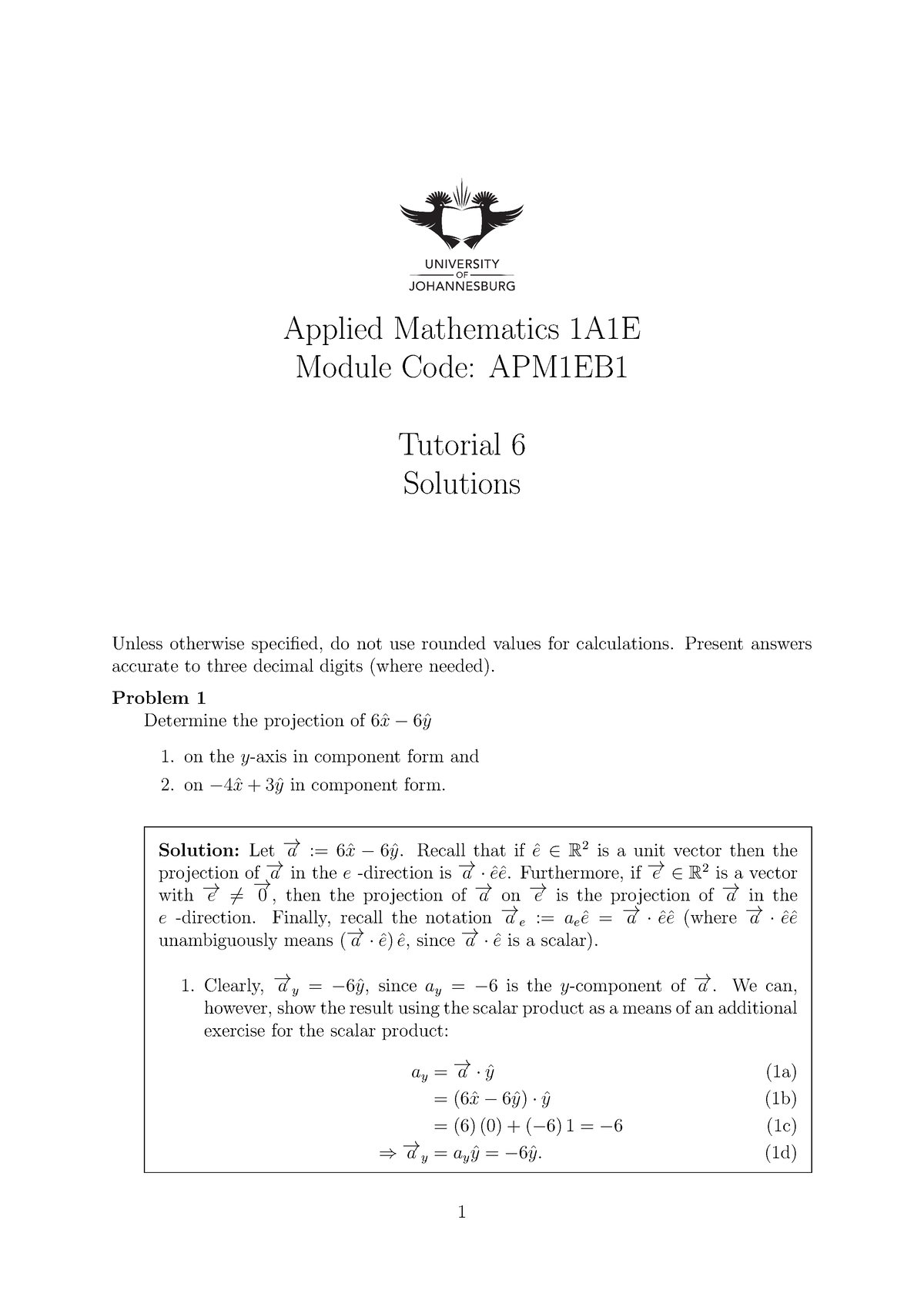 APM1EB1 2023 Tutorial 6 Solutions - Applied Mathematics 1A1E Module ...