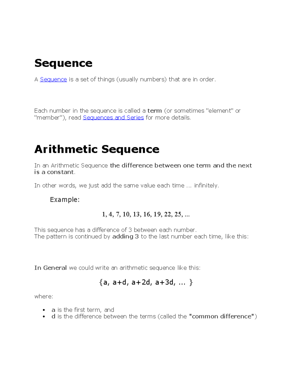 Arithmetic Sequence - just math - Sequence A Sequence is a set of ...
