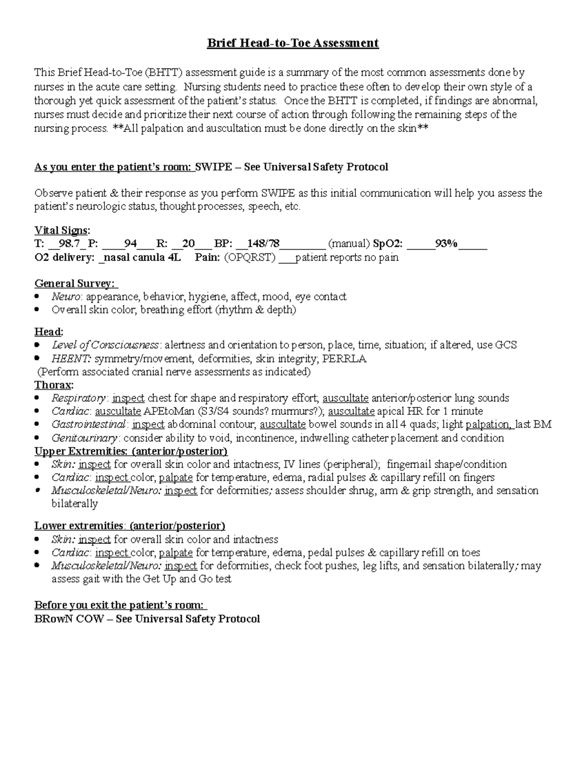 MED SURG 2 care plan Final - Brief Head-to-Toe Assessment This Brief ...
