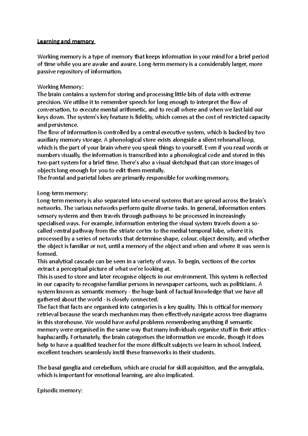 Learning and memory - notes from neuroscience - Learning and memory ...
