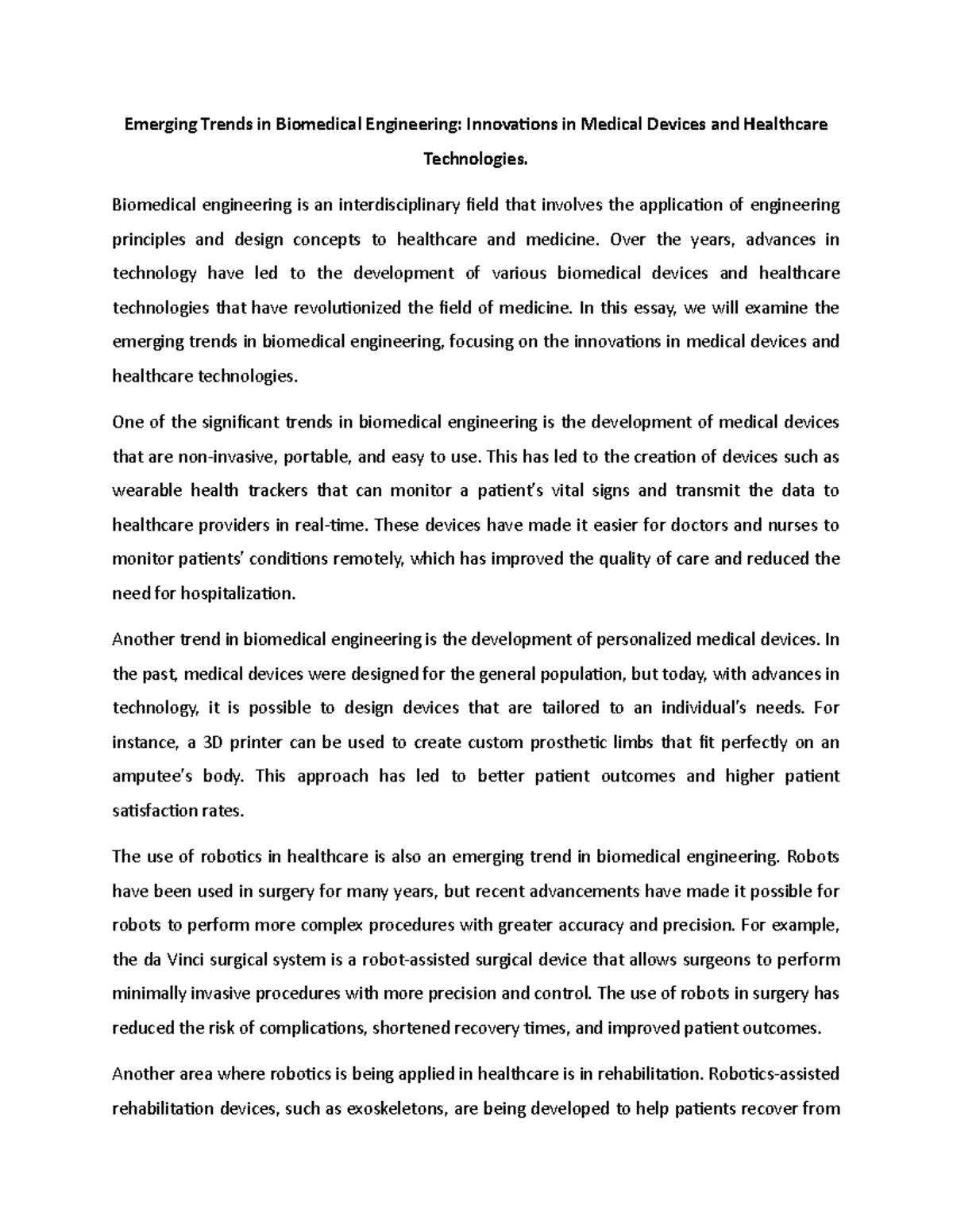 Emerging Trends in Biomedical Engineering Innovations in Medical ...