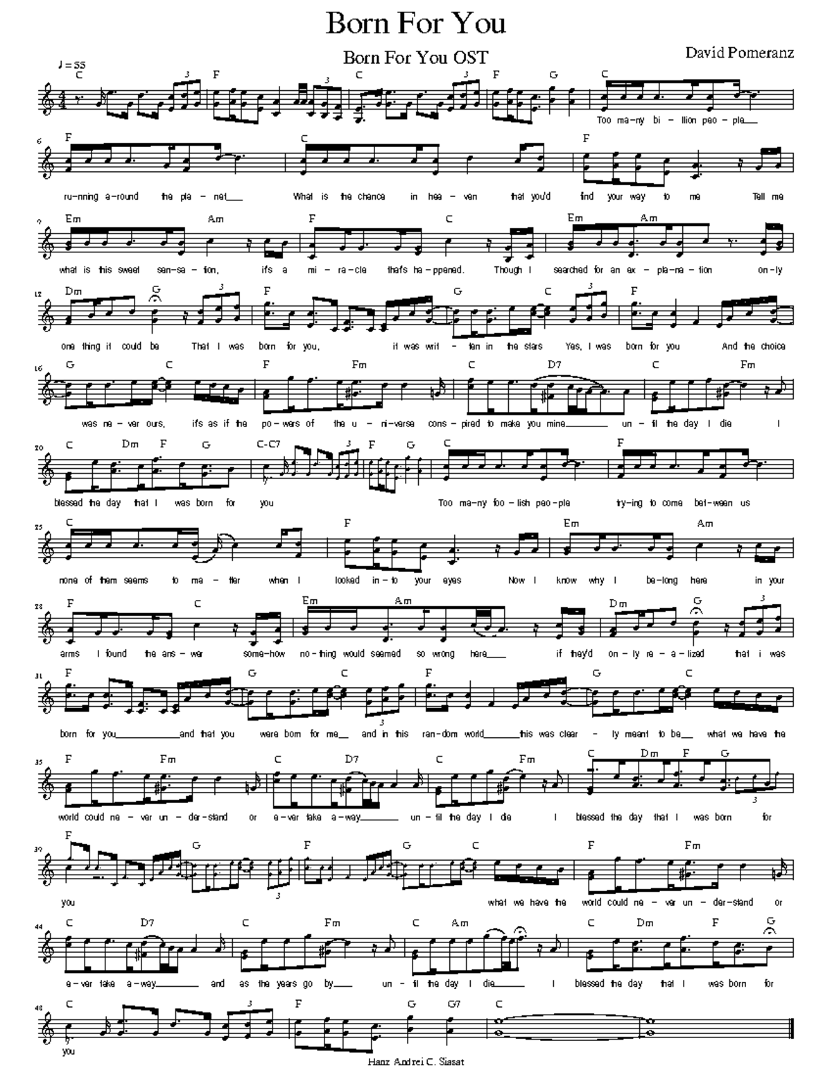 Born For You Revised - Music Score - Born For You Born For You OST ...
