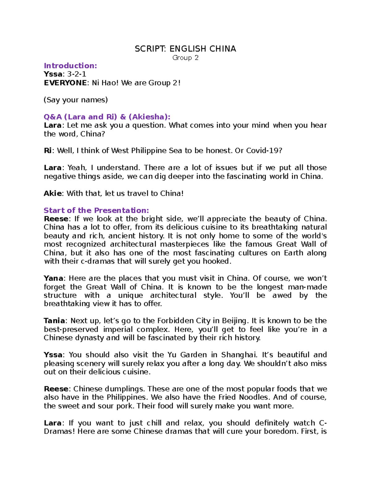 English- China - Additional informeyshiyen - SCRIPT: ENGLISH CHINA ...