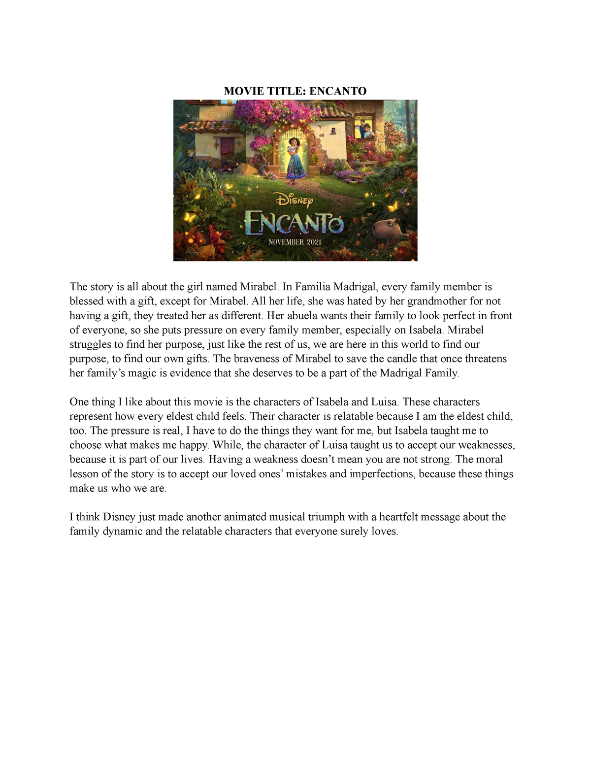 essay about encanto movie