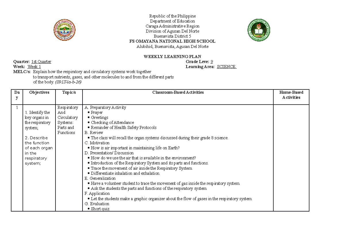 WLP-Q1-WEEK-1 Science 9 - Republic of the Philippine Department of ...