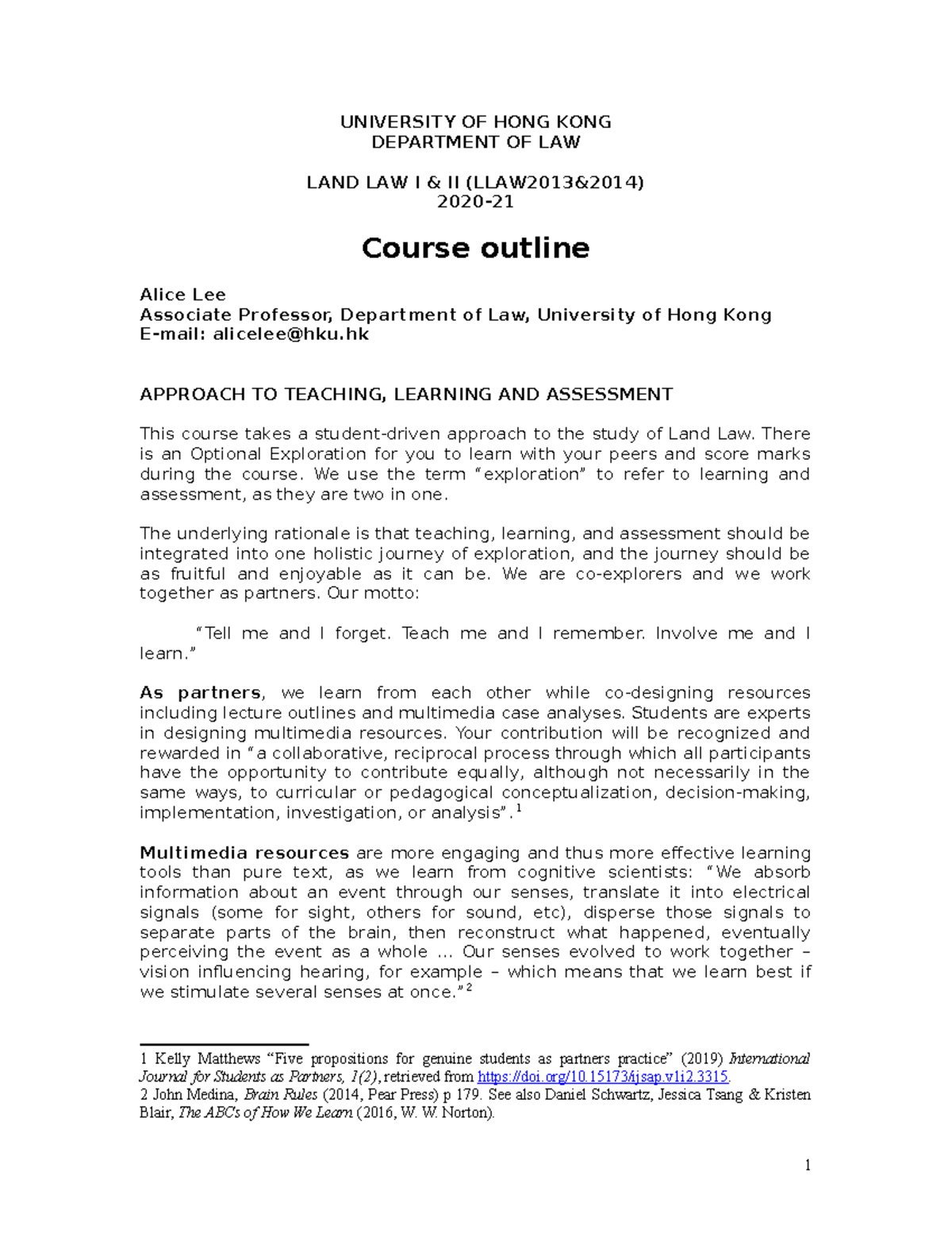 2020-21 Land Course Outline - UNIVERSITY OF HONG KONG DEPARTMENT OF LAW ...