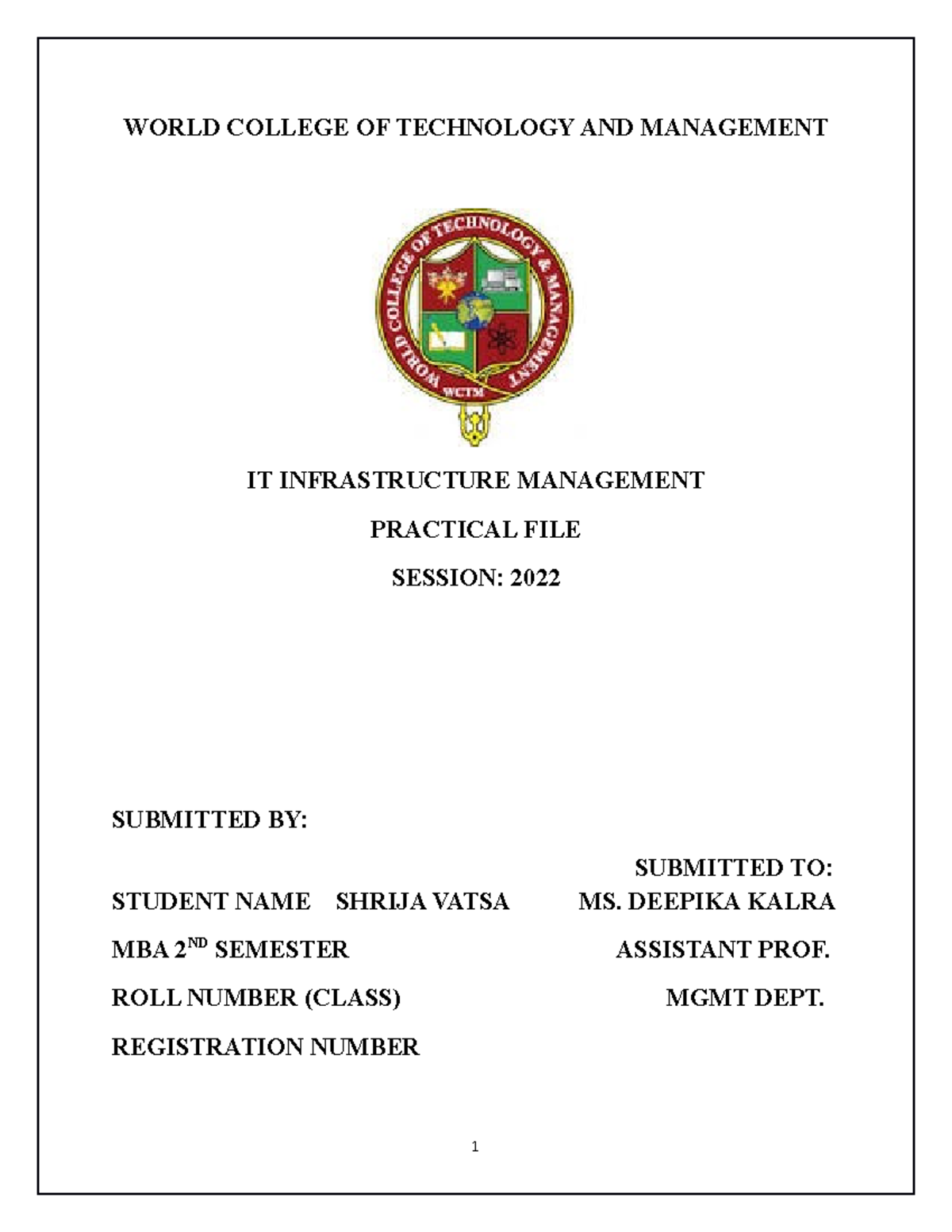 Itim Practical File - World College Of Technology And Management It 