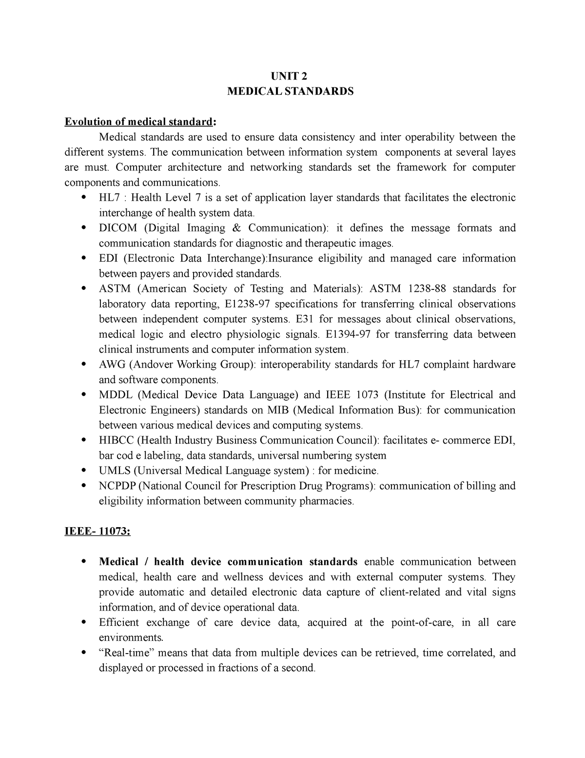 UNIT 2 - Medical Informatics - UNIT 2 MEDICAL STANDARDS Evolution Of ...