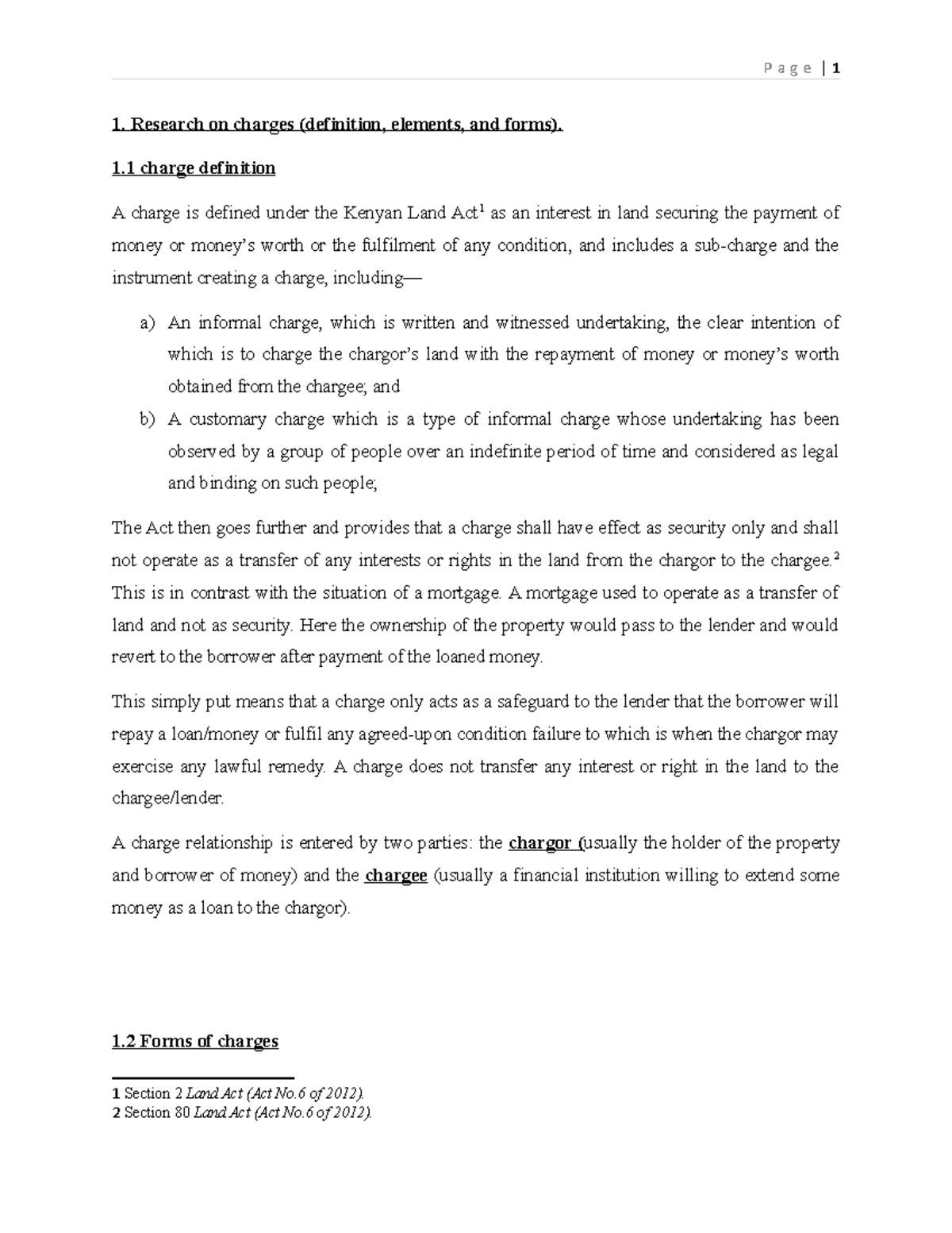 Charges Commercial law 1. Research on charges (definition, elements