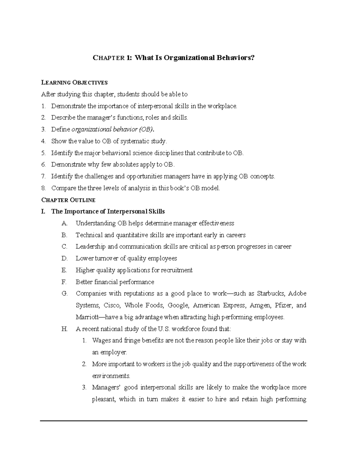 OB chapter 1 student - Summary Organizational Behavior - C HAPTER 1 ...