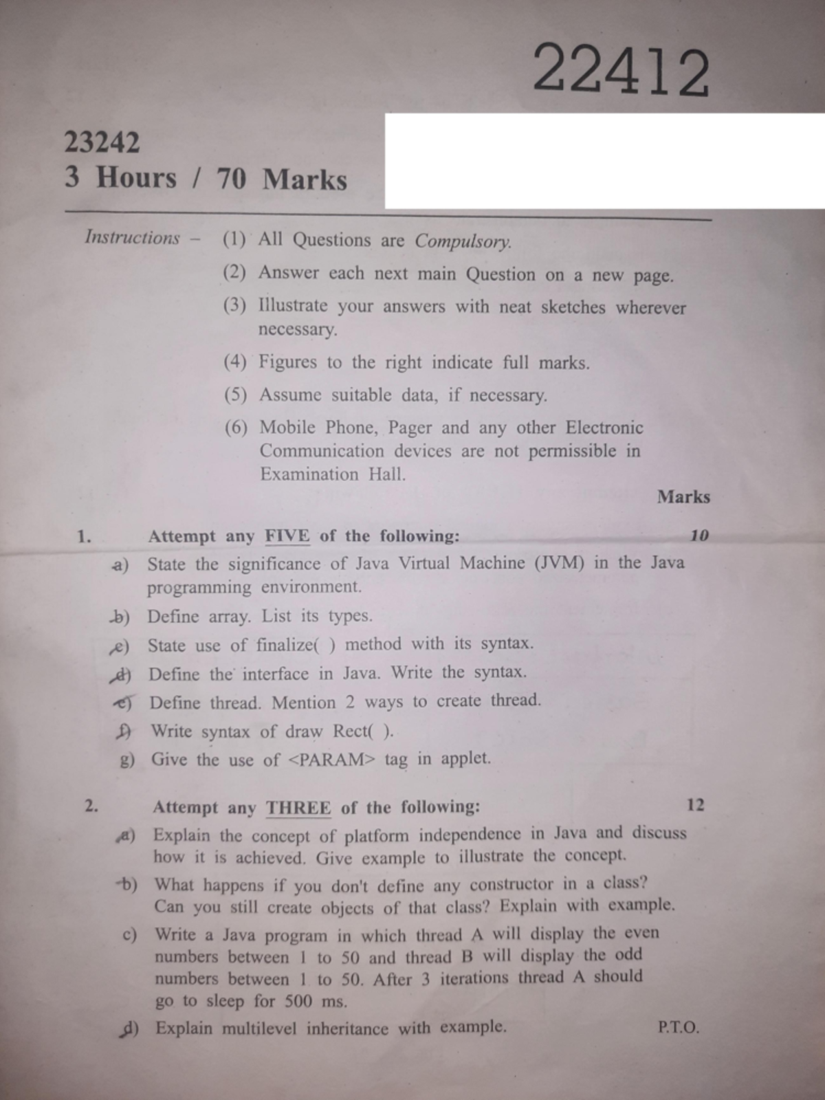 Summer 2024 java - F7ficcicigigigigof9f - 23242 3 Hours / 70 Marks ...