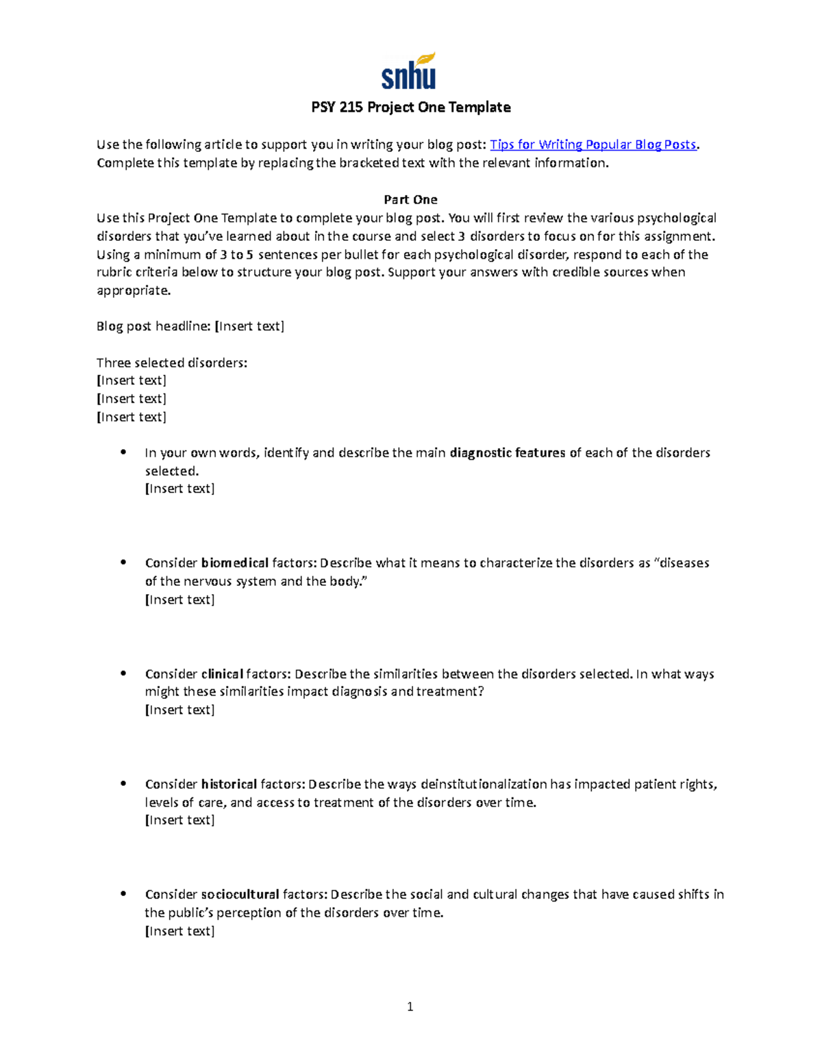 PSY 215 Project One Template - PSY 215 Project One Template Use the ...
