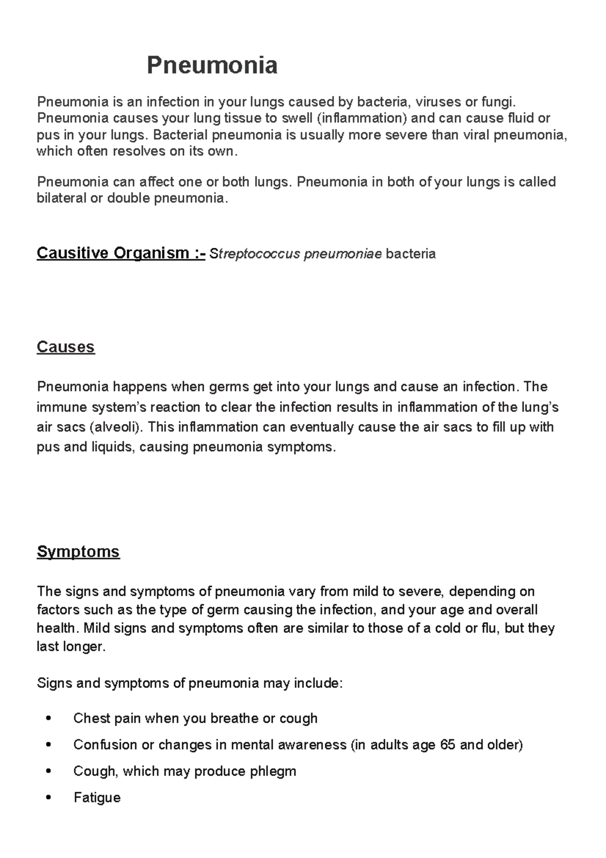 Pneumonia - Pneumonia Pneumonia is an infection in your lungs caused by ...