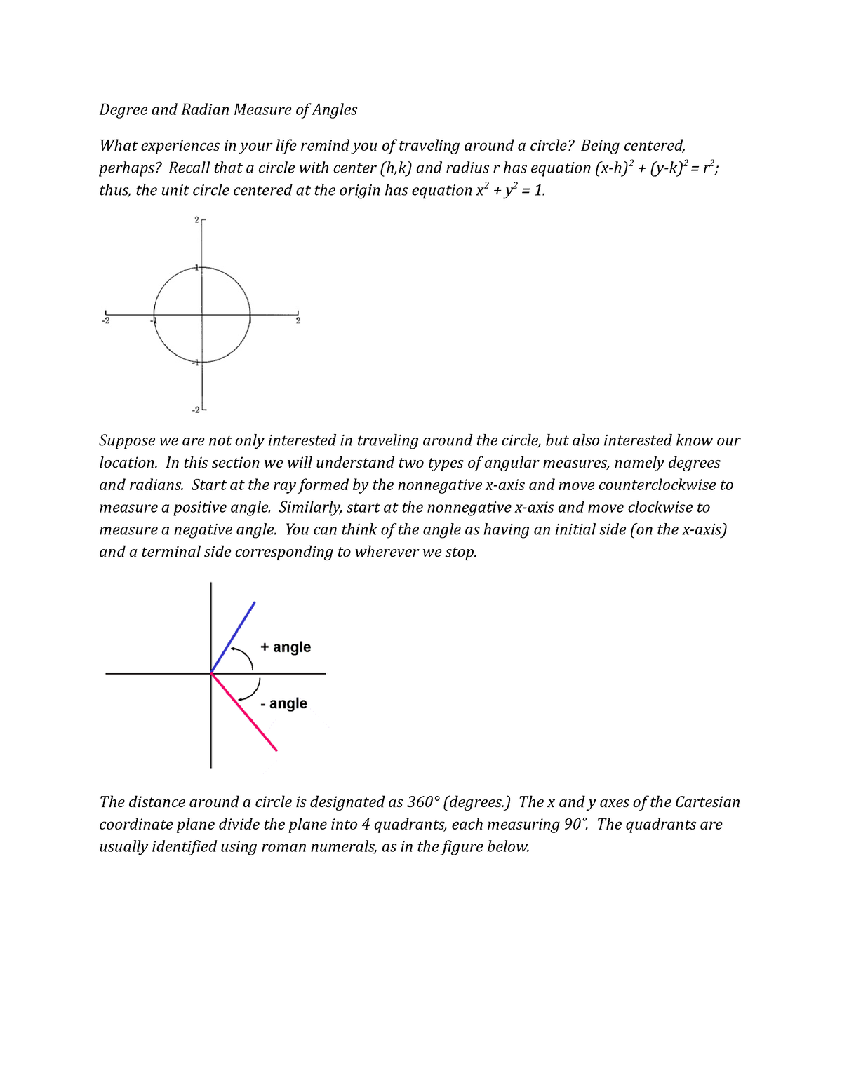 Angle Measurement of a Circle - Degree and Radian Measure of Angles ...