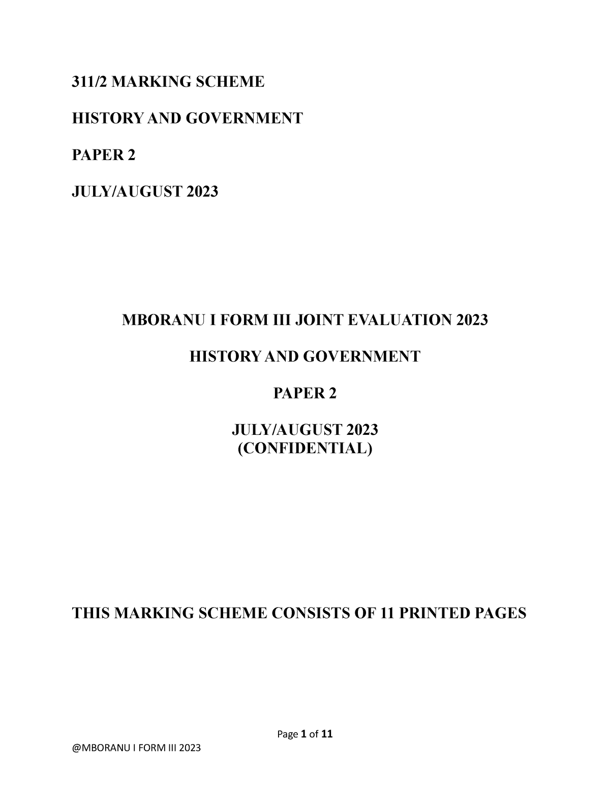 HIST P2 MS - marking scheme - 311/2 MARKING SCHEME HISTORY AND ...