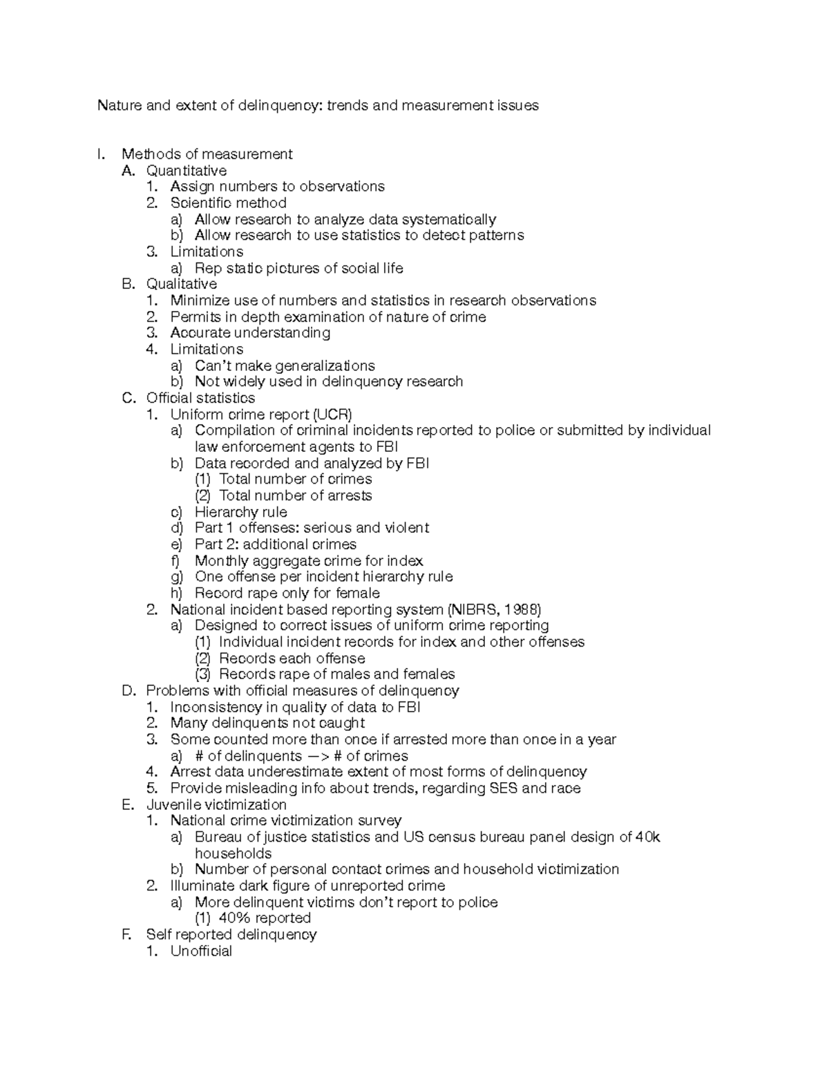 Nature and extent of delinquency - Methods of measurement A ...