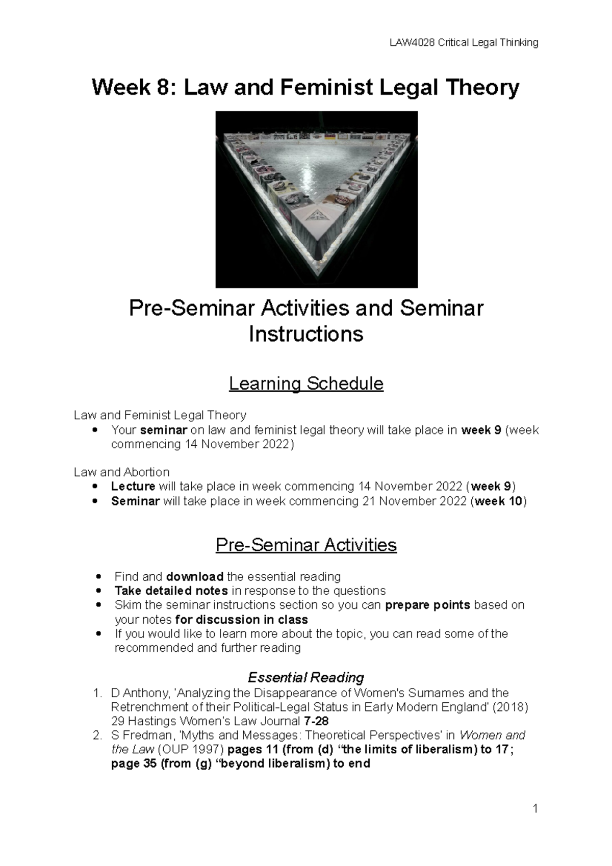 Week 8 Pre-Seminar Guide - Week 8: Law And Feminist Legal Theory Pre ...