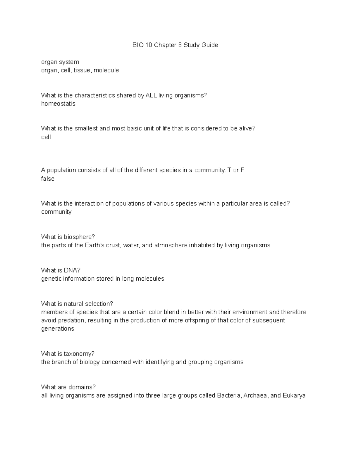 BIO 101 Chapter 6 - Biology Practice Quiz Number 6 - BIO 10 Chapter 6 ...