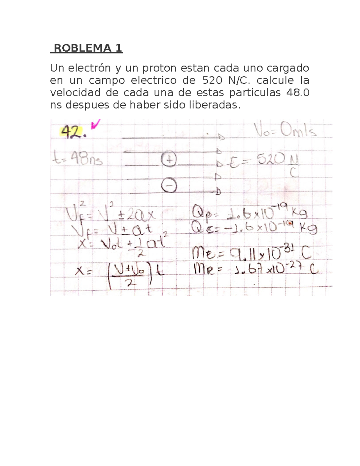 Problemas De Campos Electricos - ROBLEMA 1 Un Electrón Y Un Proton ...