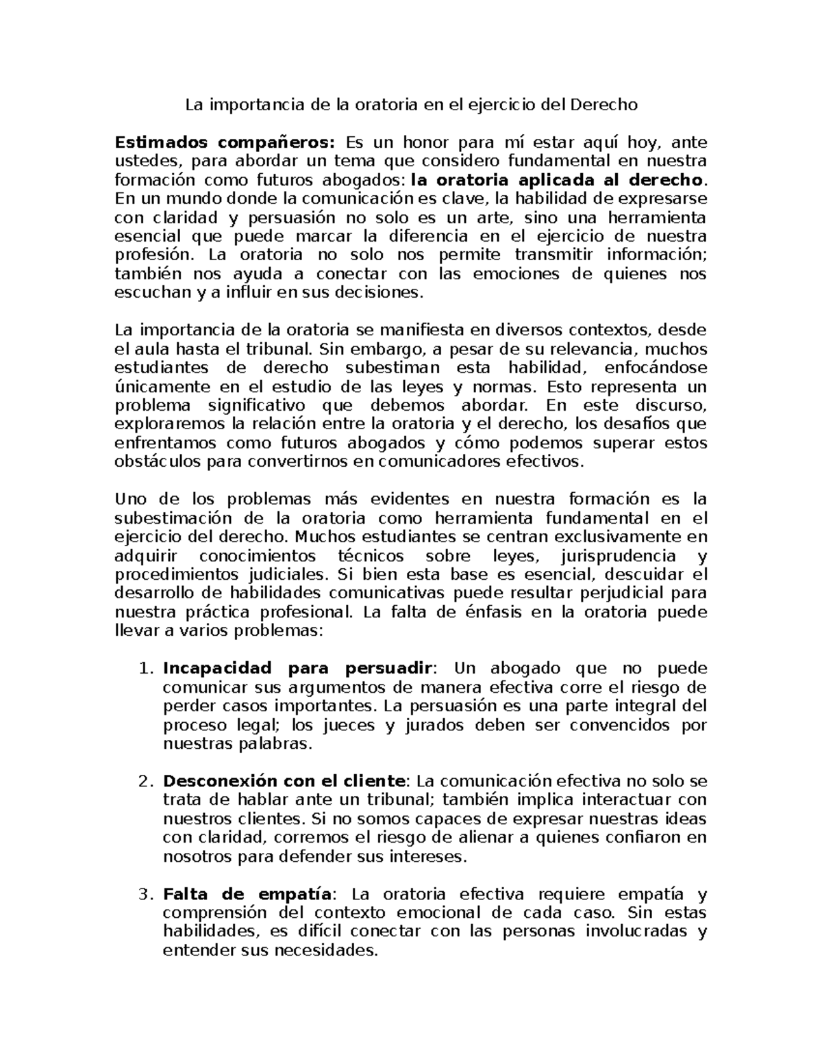 Discurso final- oratoria - La importancia de la oratoria en el ...